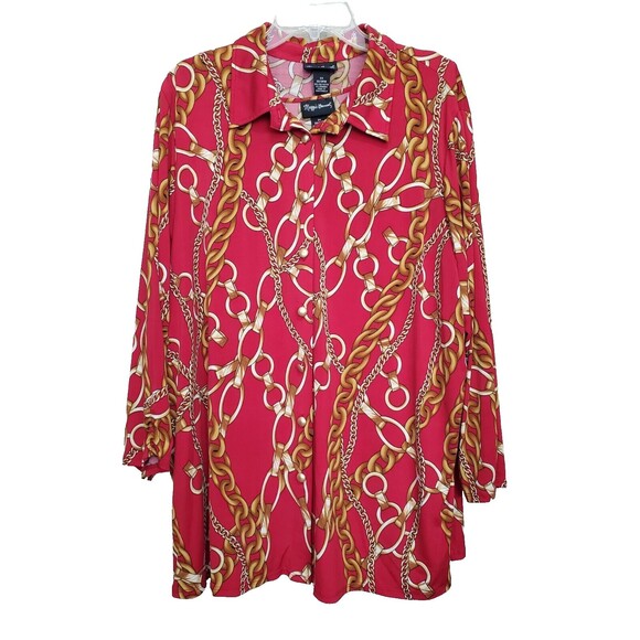 Maggie Barnes Red Chain Print Stretchy Button-Up Jacket with Tank Top Size 2X - Picture 1 of 10